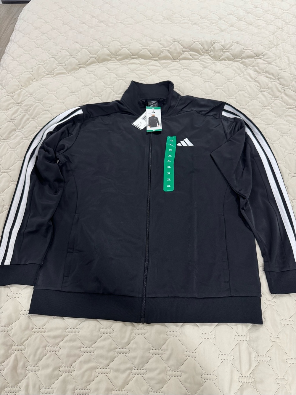 Adidas Tricot Black Track Jacket with White Sleeve Stripes